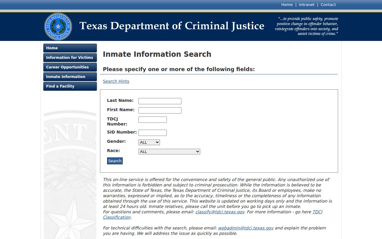 Reagan County arrest history TDCJ state inmate search