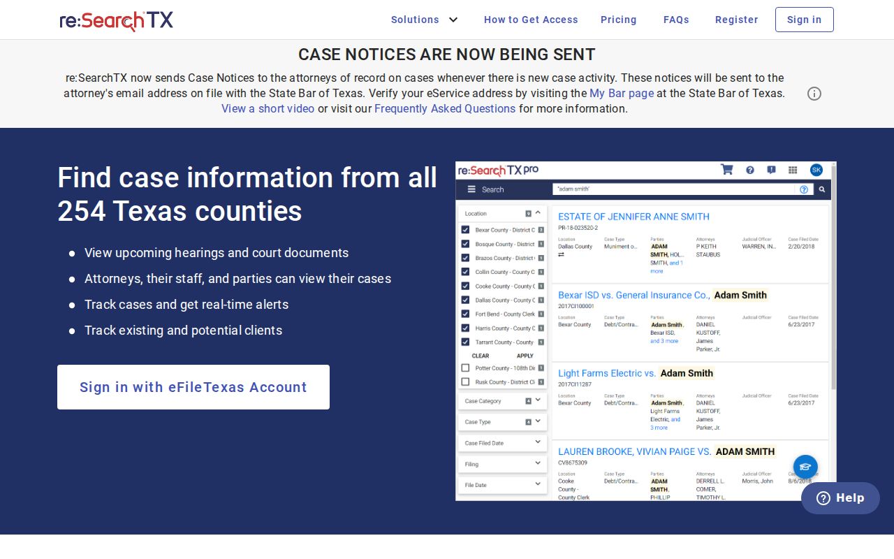 Reagan County criminal court case search through re:SearchTX