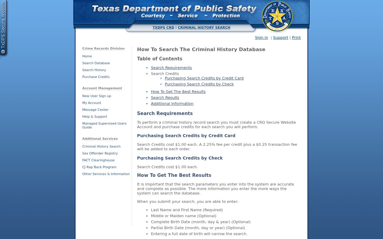 Reagan County criminal history DPS CCH instructions