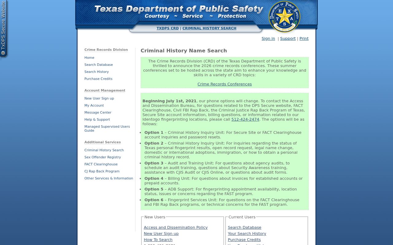 Reagan County criminal records Texas DPS CCH search