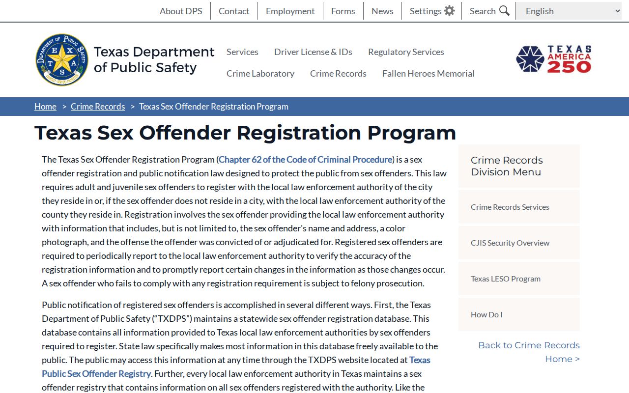 Texas DPS sex offender notification program information for Reagan County searches